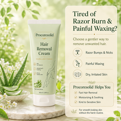Procoresolid™Natural Gentle Hair Removal Cream | For Women & Men, Sensitive Skin