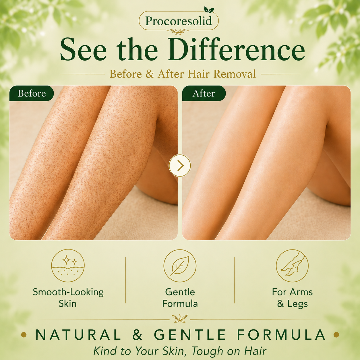 Procoresolid™Natural Gentle Hair Removal Cream | For Women & Men, Sensitive Skin