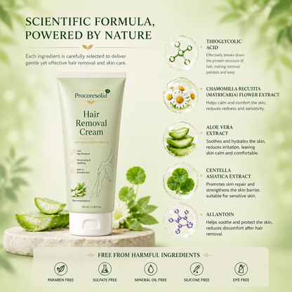 Procoresolid™Natural Gentle Hair Removal Cream | For Women & Men, Sensitive Skin